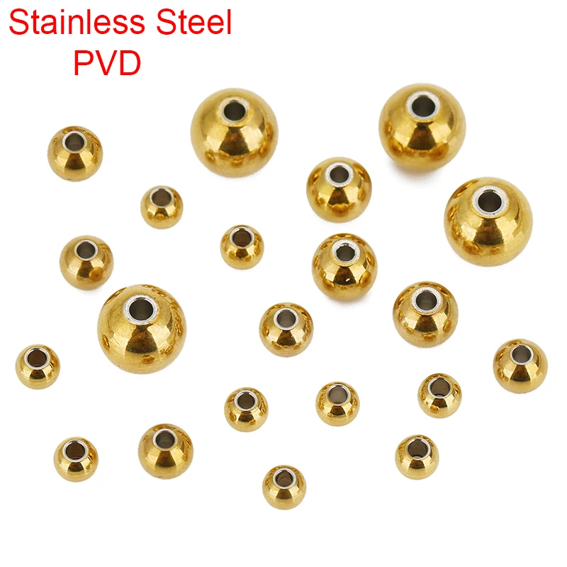 30 50 قطعة PVD لا تتلاشى أبدًا خرز من الفولاذ المقاوم للصدأ 4 مللي متر 5 مللي متر 6 مللي متر 8 مللي متر خزر عازل مستدير لقلادة سوار لوازم صنع المجوهرات #4