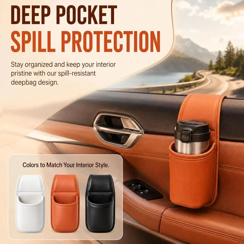 1pc Car Door Side Hanging Holder Door Storage Pouch Phone Pocket Drink Bottle Milk Tea Cup Sunglasses Car Accessories Organizer