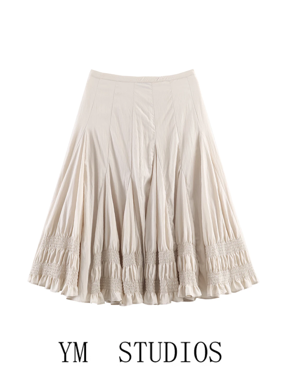 Women's Gentle Wave Fold Midi A-Line Skirt mid Waist Big Swing Skirt Polyester Fiber Medium Elasticity Non-Lined Standard Fit