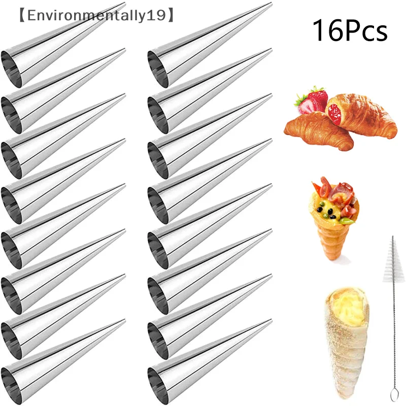 〔Envi〕6/16Pcs Conical Tube Cone Roll Moulds Spiral Croissants Molds Cream Horn Mould Pastry Mold Cookie Dessert Baking Tools