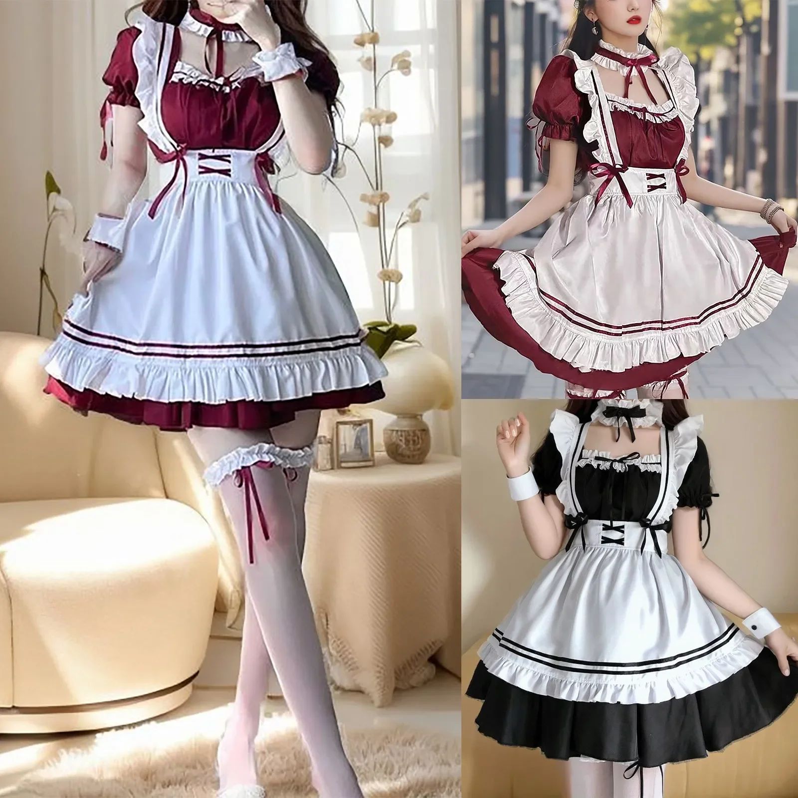 2023 nero carino Lolita cameriera costumi ragazze donne bella cameriera Costume Cosplay animazione spettacolo vestito giapponese vestiti del vestito