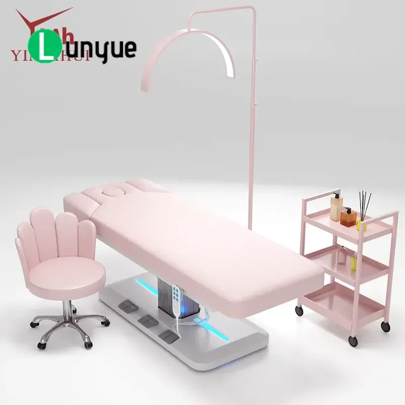 3 Motor Electric Spa Massage Beauty Bed Single Column Base with Built-in Pedal Control for Furniture Beauty Spas