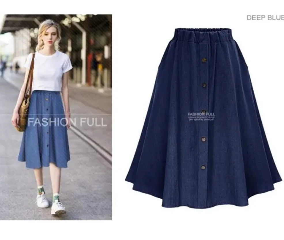 Moda urbana coreana, faldas vaqueras con un solo botón en el pecho, falda vaquera larga de talla grande para primavera, saias femeninas elegantes, jupe femme