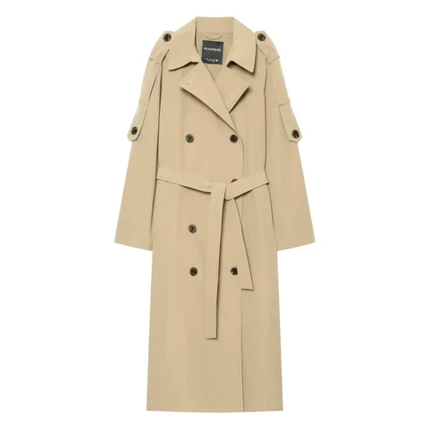 Classic Women Double‑Breasted Trench Coat Lapel Collar Belted Waist Long Windbreaker Overcoat Casual Office Ladies Outerwear