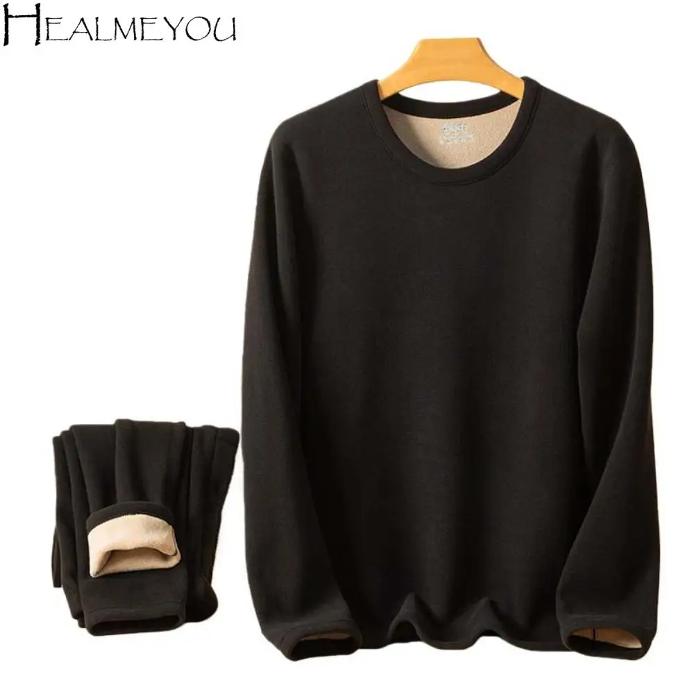 

Tops/Pants Men Warm Thermal Underwear Thickened Round Neck Thermal Clothes Set Oversized Lingerie Warmth Long Pants