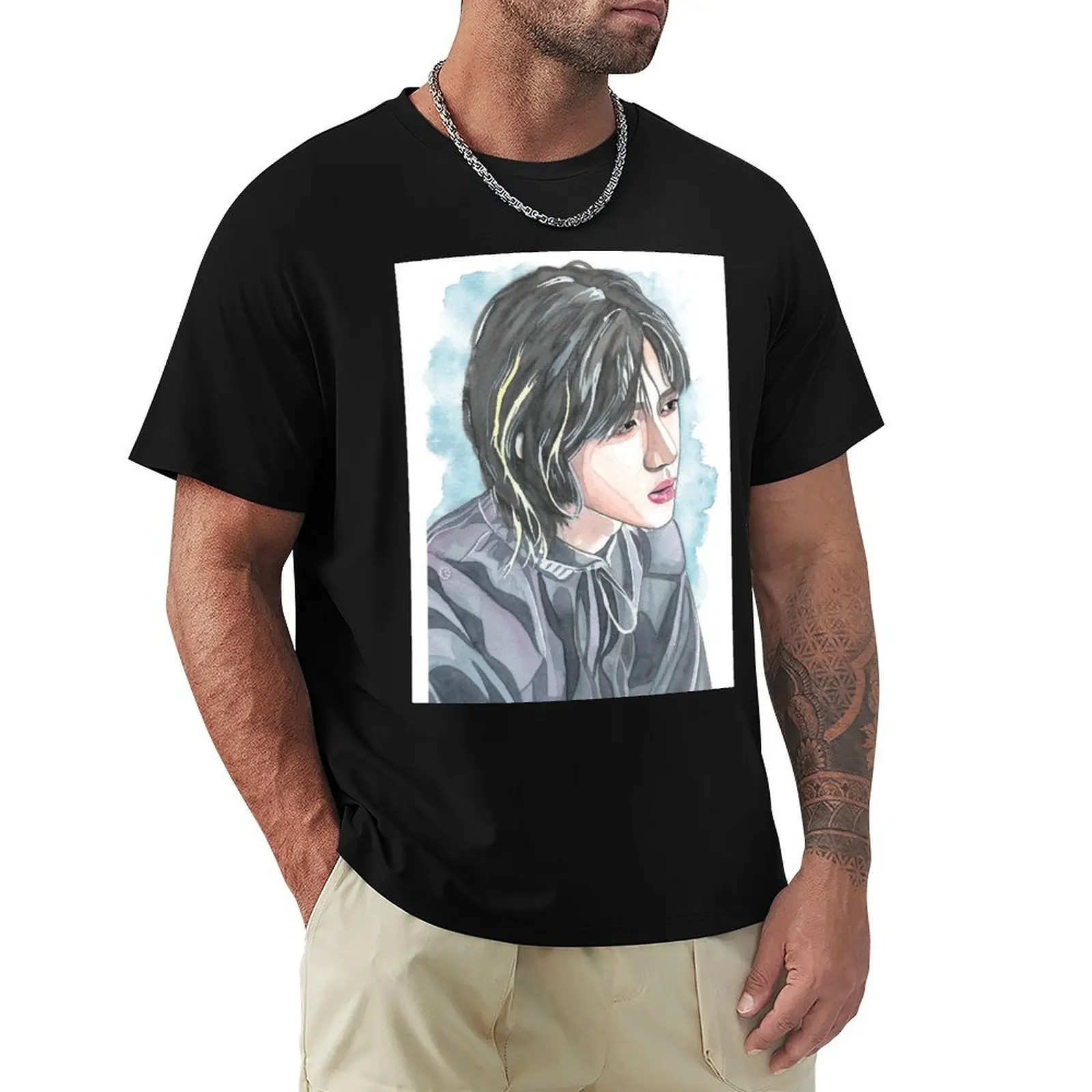 

Choi Beomgyu Watercolour Portrait T-Shirt Large Size Short Sleeve T-Shirt