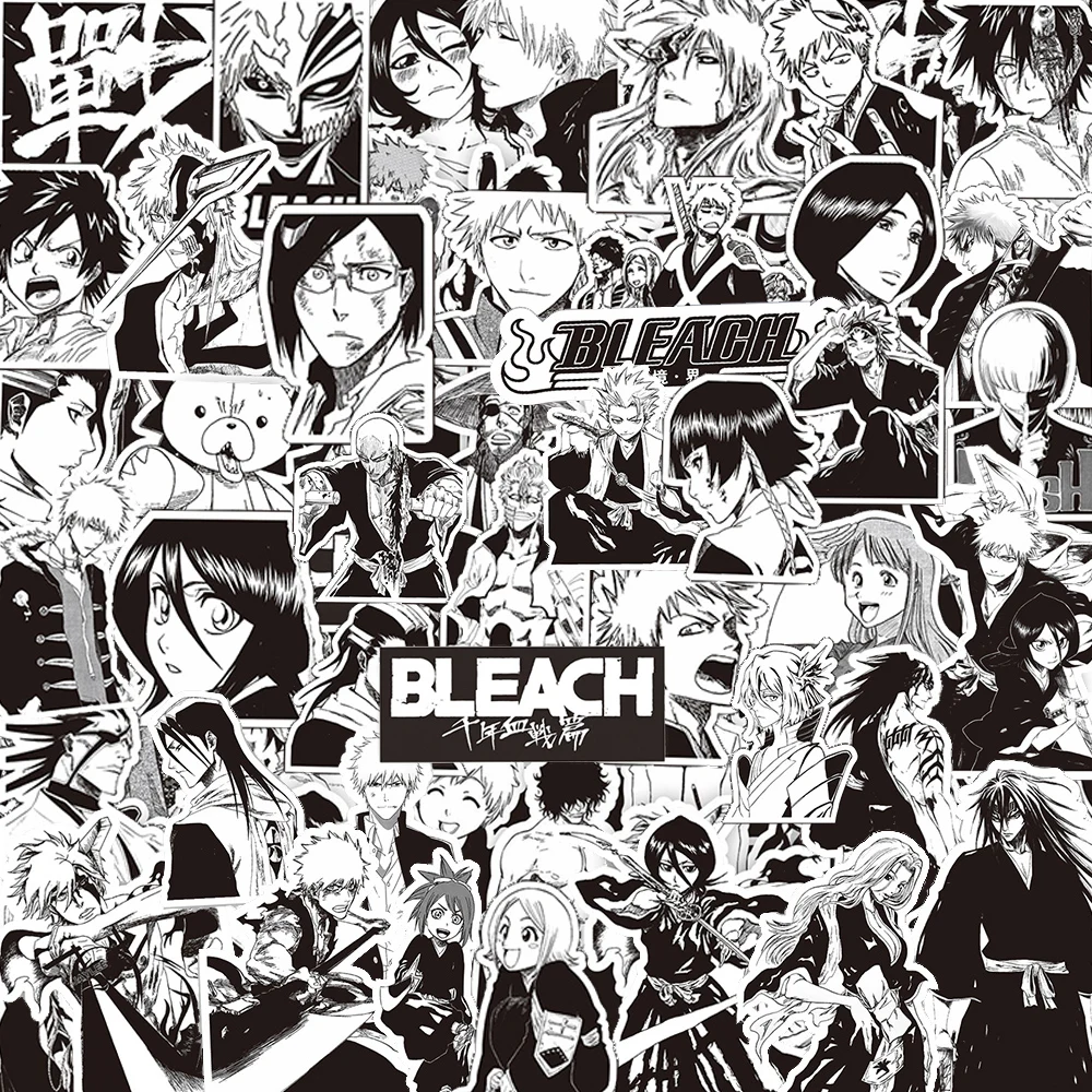 10/30/75pcs Bleach Anime Black White Stickers Classic Cool Manga Sticker Skateboard Luggage Phone Kurosaki Ichigo Cartoon Decals
