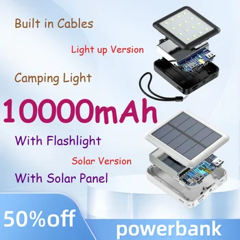 Solar PowerBank 10000mAh Portable Built in Cables Fast Charging Power Bank External…