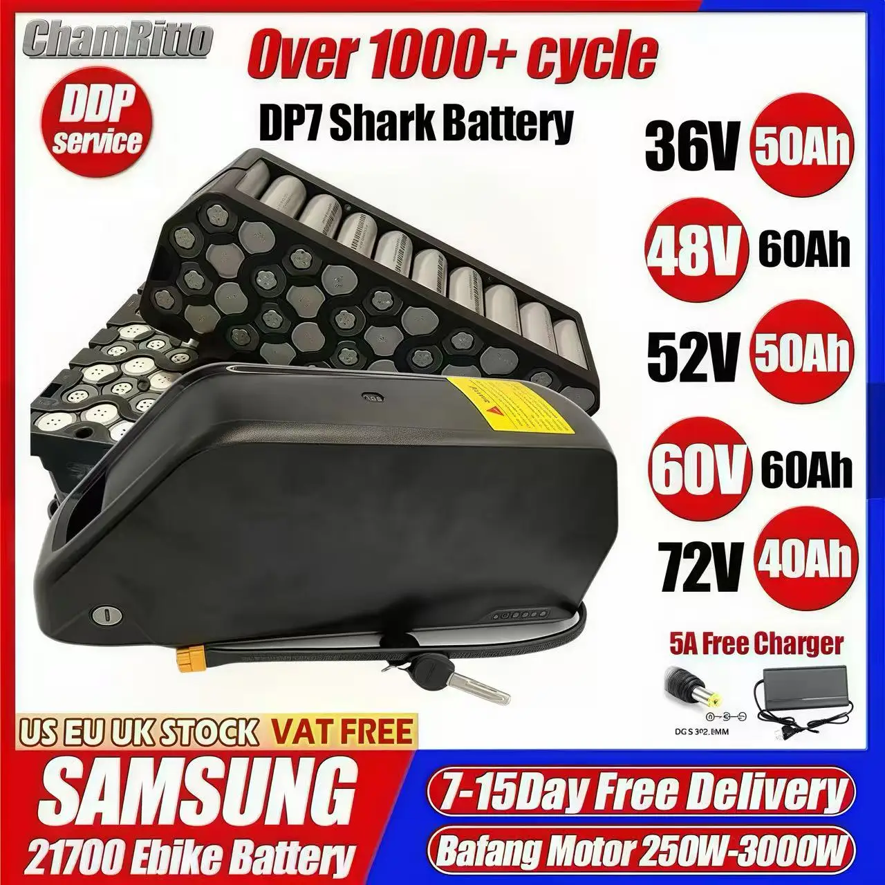 

Ebike cham-rider 48V 72V 3000w Hailong Battery 30ah 40 50 60ah Electric Bicycle 36v 52V Bafang 60V 2000w 21700 Lithium Batterie