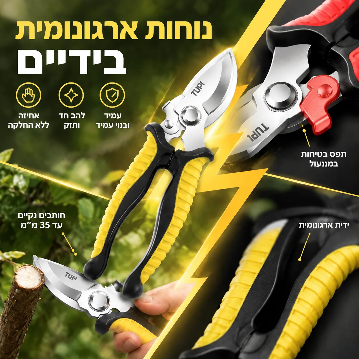 TUPI Professional Bypass Pruning Shears Garden Scissors for Tree Trimming Durable Hand Clippers With Ergonomic Non-Slip Handle