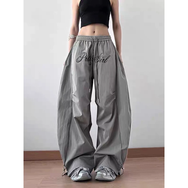 ZHIZOU 2026 Summer Women Goblin Core Long Trousers Letter Parachute Pants Y2K Japanese Harajuku Baggy Grunge 2000s Hip-pop Pants