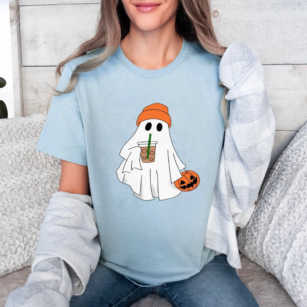 Fun Halloween T-Shirt Ghost Graphic Short Sleeve Cotton Loose Crew Neck Top Cute Ladies Streetwear Trend Y2khigh-Quality