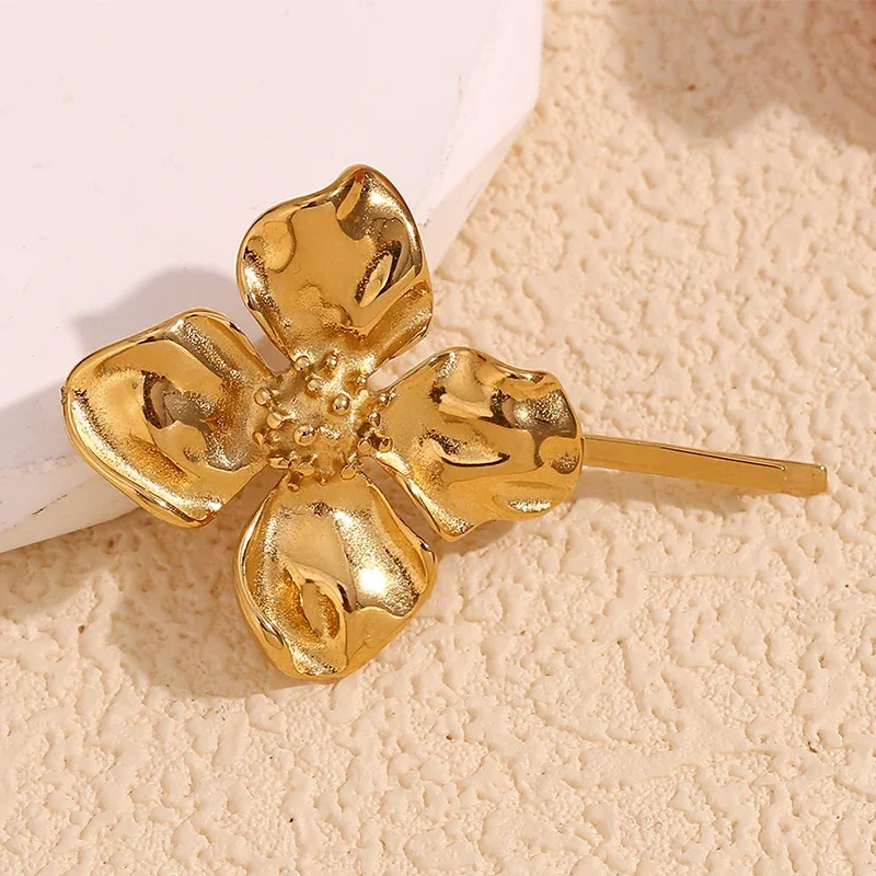 PRISCA | Women Stainless Steel Floar Hair Clip.18K Gold Waterproof Charm. Elegant Costume Jewelry. 2024