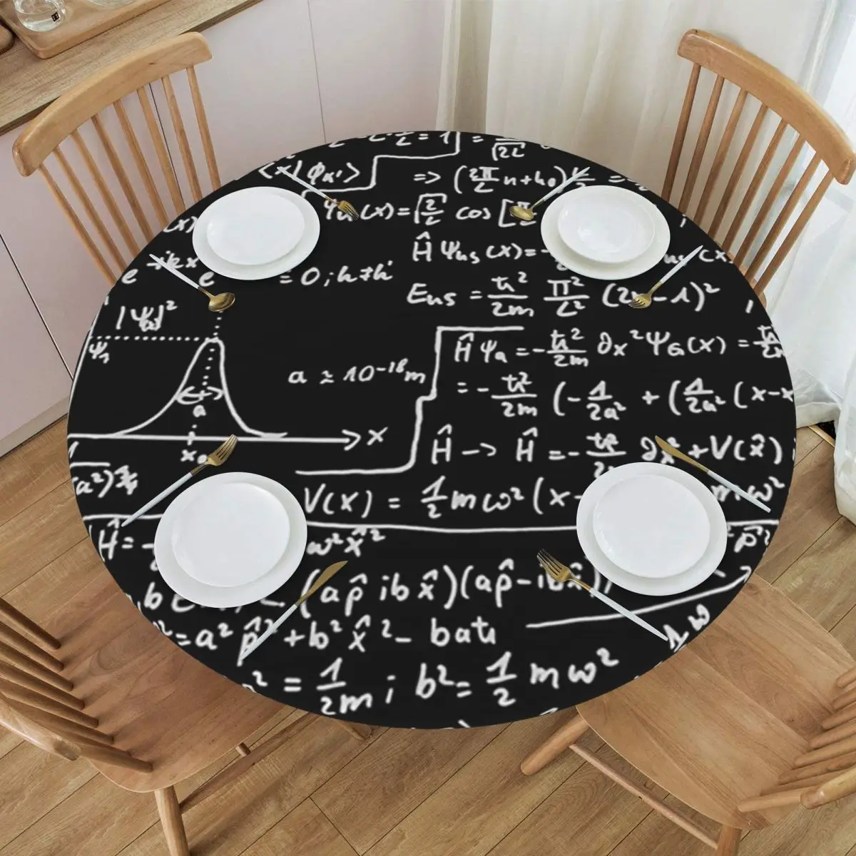 Quantum Physics Formula Waterproof Round Tablecloth Oilproof Table Cloth for Kitchen Events Dining Table Cover