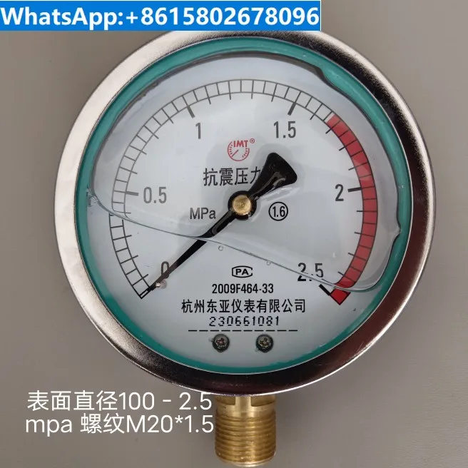 YN100 Hangzhou East Asia Seismic Water Pressure, Air Pressure, Oil Pressure Liquefied Gas Station Natural Gas 2.5mpa