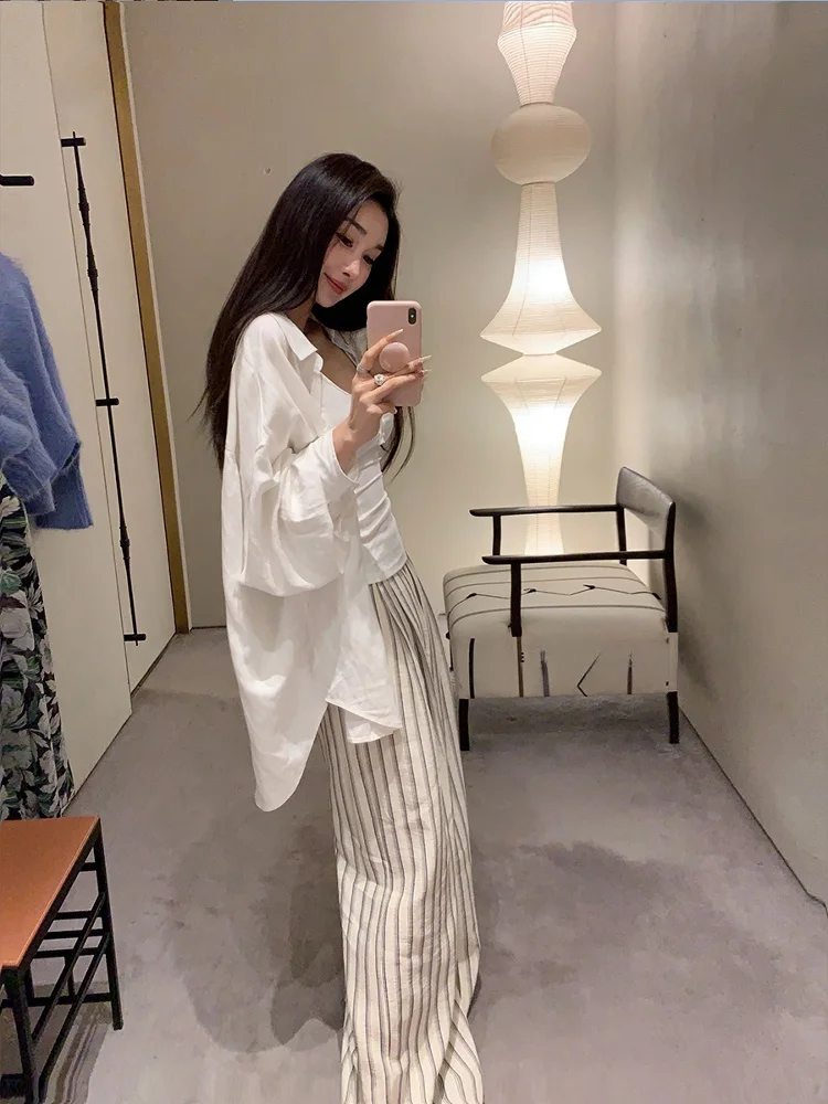 

Achi Women's Linen Silk Long Sve irt Casual Loose Fit Breathable Sun Protection Outerwear Top Turn-down Collar Spring 2025