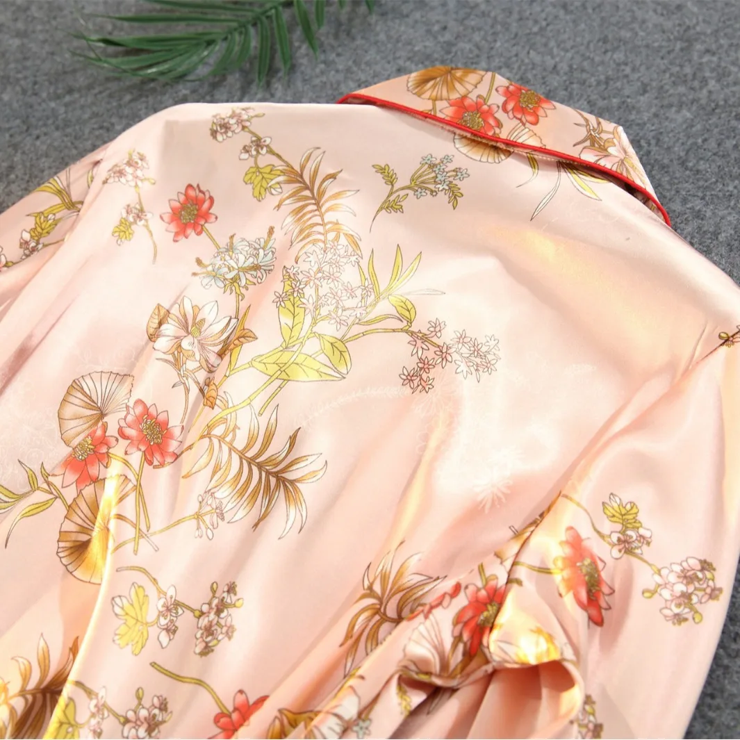 2 Piece Pajamas Set Lapel Long Sleeve Pyjamas Women Rayon Sleepwear PJS Home Clothes Spring Print Nightwear Pijamas Sleep Suit 4