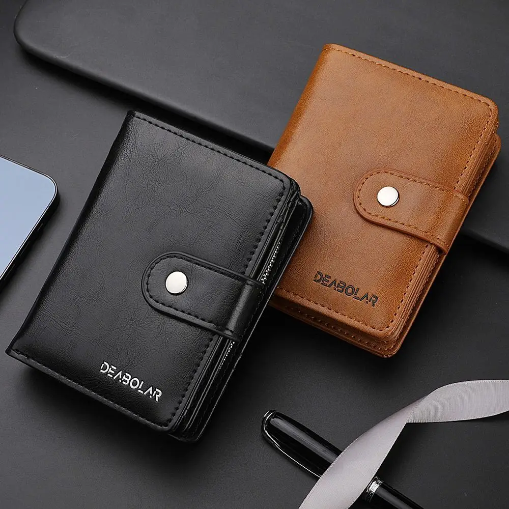 Luxury PU Leather Men Tri- Fold Wallets Coin Purse with Zipper Coin Purse Multifunctional Short Wallet