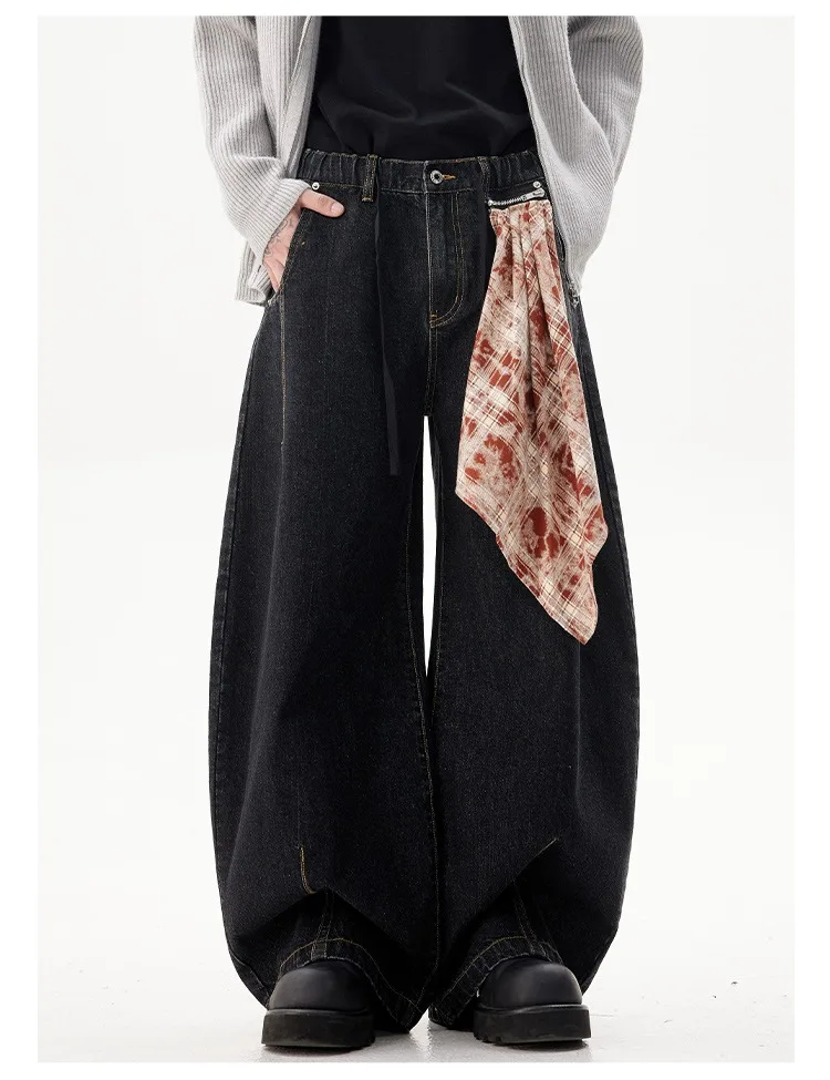 

Y2K элегантные брюки с изогнутыми ножками в американском стиле, съемный квадратный шарф, джинсы, женский хулиган, красивые широкие брюки Cleanfit