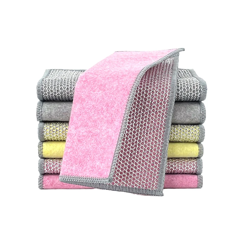 1pc Kitchen Dishwashing Towels Double-sided Silver Wire Rags Thickened Cleaning Cloth Pads Rust Removal  Cleaner Tools