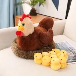 Cartoon Animal Chick Hen Chicken Coop Henhouse Hatch Play House Family Farm Model Plush Toy Stuffed Doll Boy Girl Gift