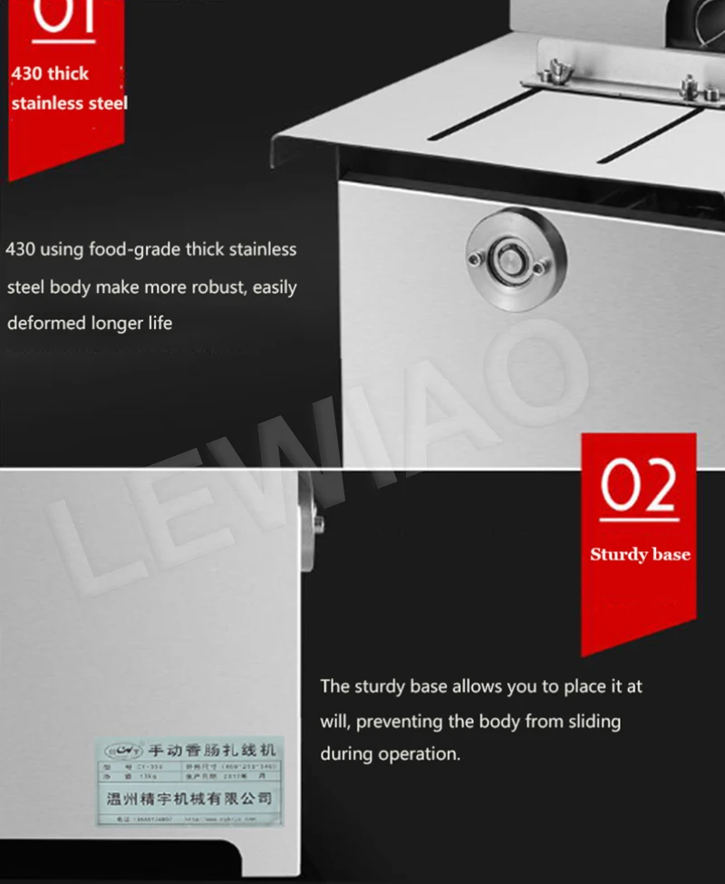 ماكينة تجليد سجق اللحوم اليدوية المصنوعة من الفولاذ المقاوم للصدأ للمطبخ من Commecial ماكينة ربط السجق Jys-350