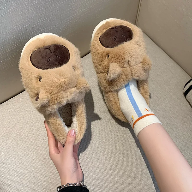 Hairy Cotton Slippers for Women Indoor Home Warmth, Plush Baotou Slippers, Cute Anti Slip Cotton Shoes Zapatos De Mujer Luxury