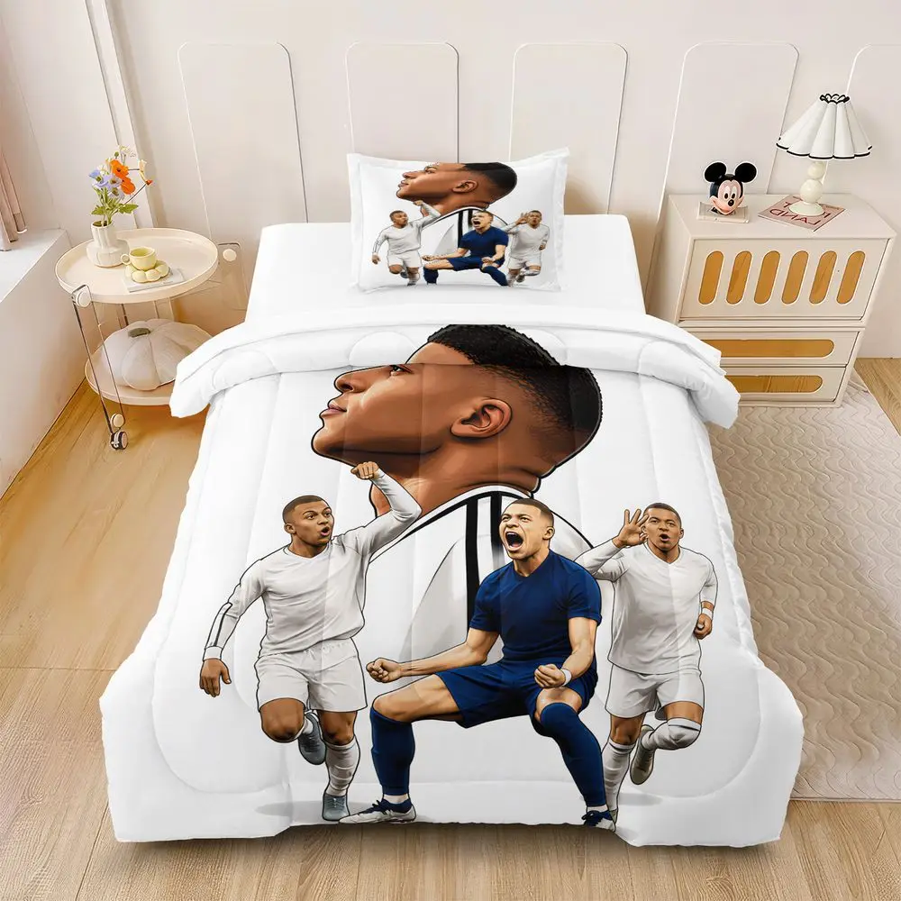 Soccer Player Digital Print Comforter Set Bedding Set with Pillowcase Soft Cartoon Sports Fan Quilt for Teen Adult Bedroom Dorm