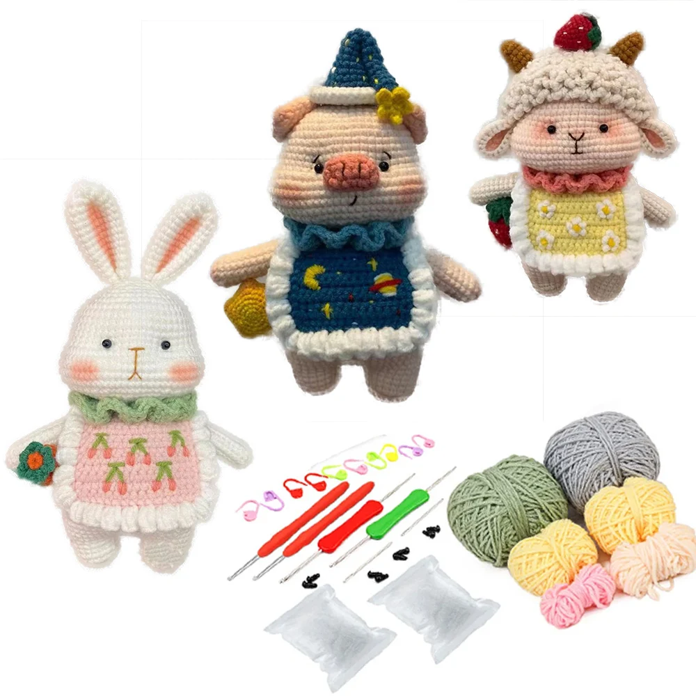 Hand Knitting Crochet Animal Kit Plush Doll Yarn Needles Easy for Starter With Video Tutorial Crochet Hook Knit Keychain Diy Kit