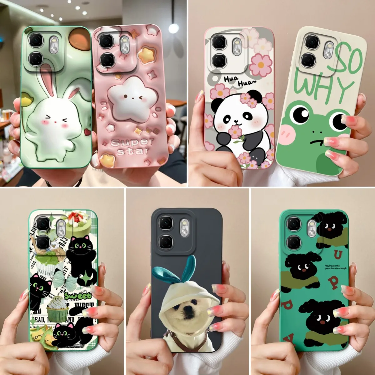 Cover Cases For Infinix Hot 50i X6531 Lovely Rabbit Dog Cartoon Soft Liquid Silicone Camera Protection For Infinix Hot50i Fundas