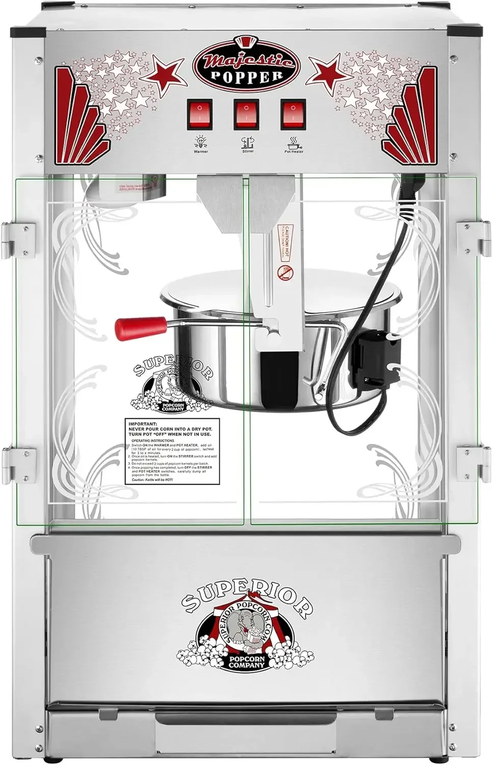 Majestueuze popcornmachine op aanrecht - extra grote popper in bioscoopstijl met 16oz waterkoker en warmingsdek van Superior Popcorn