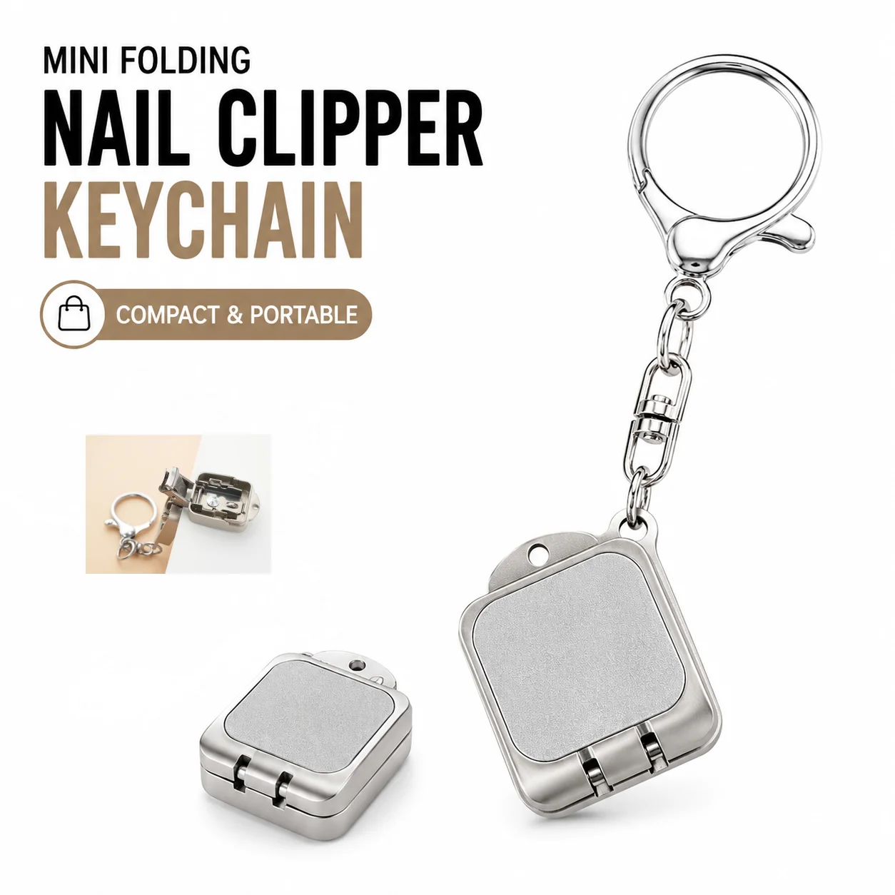 Mini Folding Nail Clipper with Keychain Portable Stainless Steel Hard Thick Nail Cutter Travel Pocket Manicure Tool