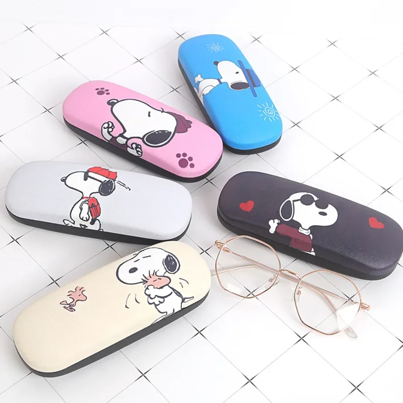 Snoopy PU Leather Myopia Glasses Case Bullet Buckle Box Optical Myopia Iron Box Student Simple Sunglasses Box Storage Box kawaii