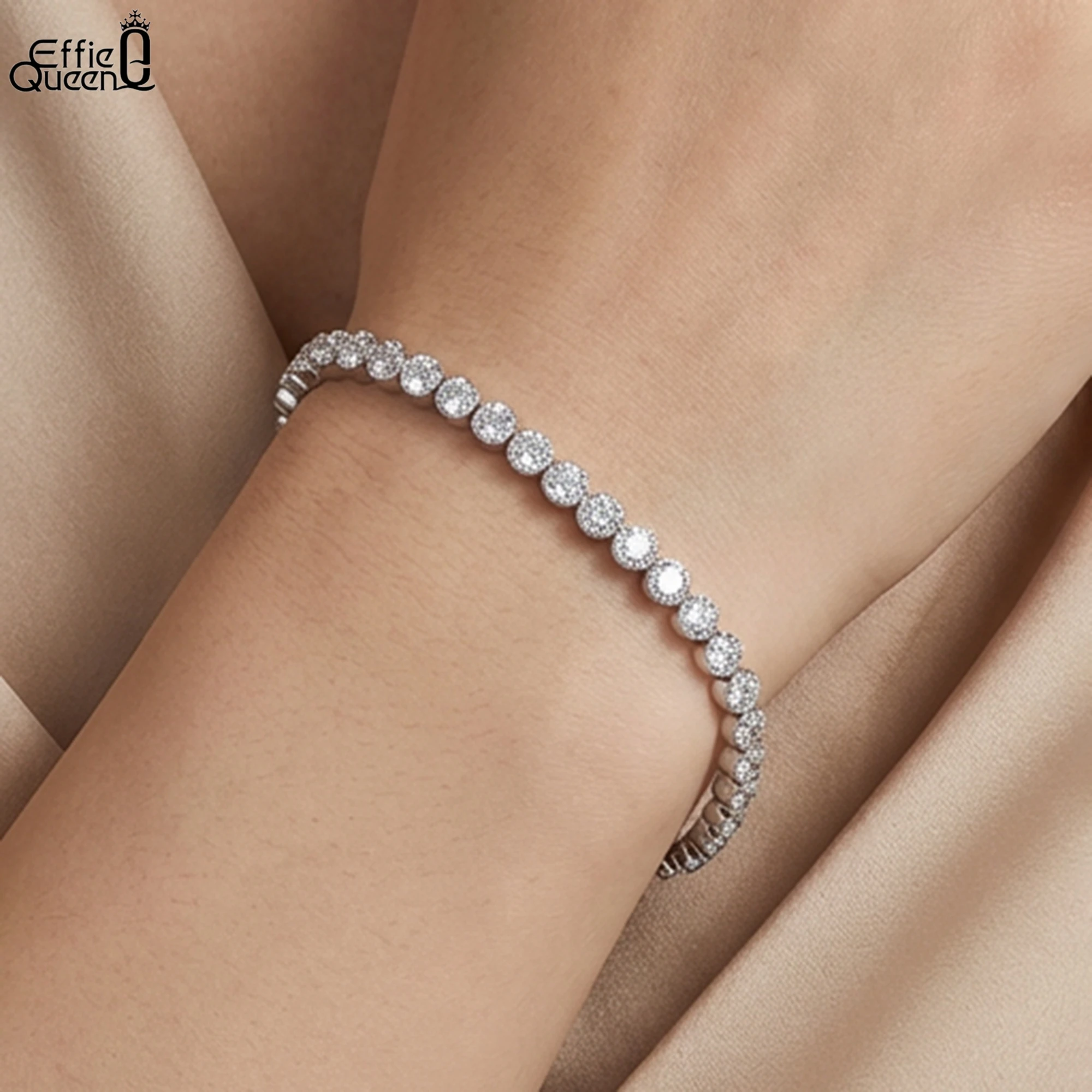 

Браслет-цепочка EFFIE QUEEN из стерлингового серебра 925 пробы с круглыми фианитами, ювелирное украшение для женщин и мужчин, подарок для банкета и вечеринки SB133
