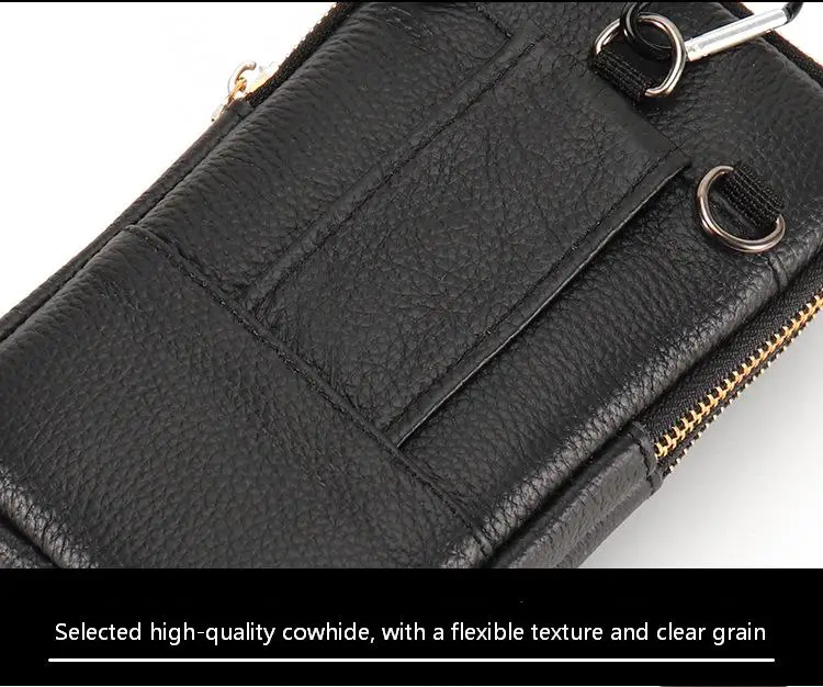 Herren-Leder-Gürteltasche für Outdoor-Arbeit, Handyhülle mit Großer Kapazität, Schulterriemen, Umhängetasche für Business und Freizeit – Detail 6