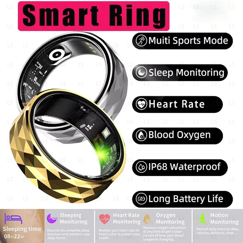 Smart Ring Heart Rate Blood Oxygen Monitor Step Calorie Counting IP68 & 5ATM Waterproof Multi-sports Mode Sleep Men Women 2025