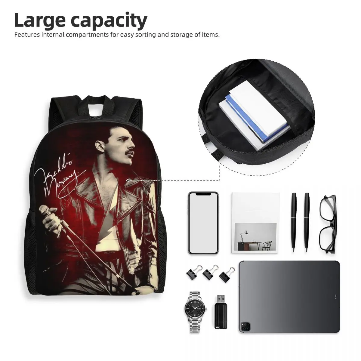 Custom Freddie Mercury Backpack Men Women Casual Bookbag for School College Bags