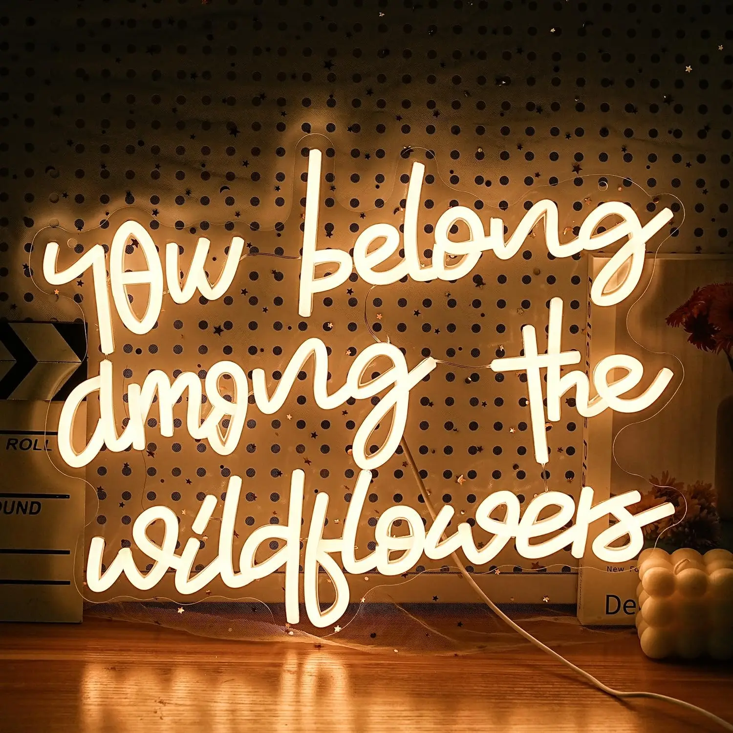 Enseigne néon « You Belong Among The Wildflowers », alimentée par USB, lumière LED à intensité variable, pour décoration de salon et chambre à coucher, cadeau personnalisé