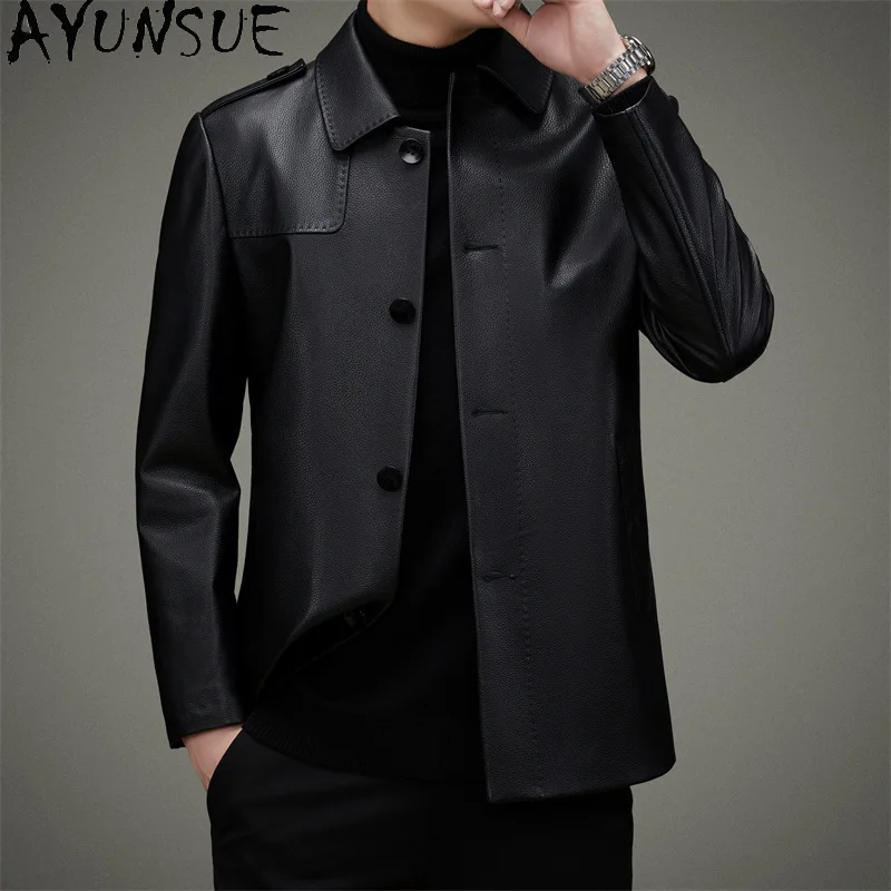 AYUNSUE Genuine Leather Jacket Men Clothing Real Cowhide Mens Jacket High Quality Business Men Clothing Slim Chaquetas Hombre