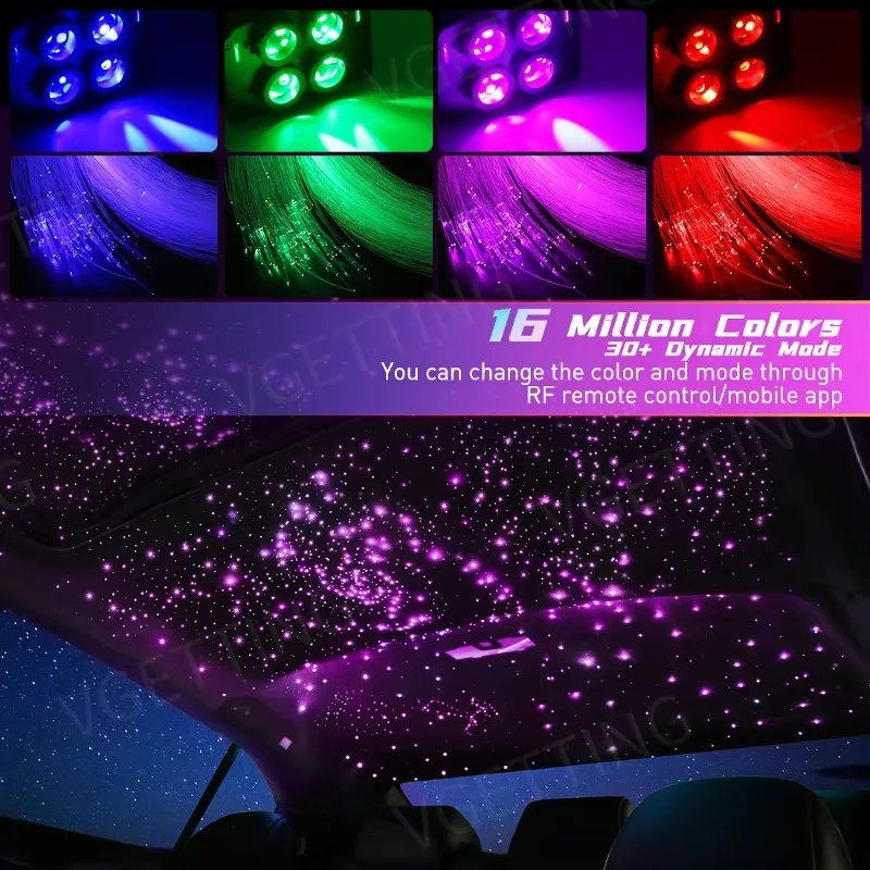 Car Starlight Canopy Kit Sparkling Meteor Fiber Optic Ceiling Light Car Roof Decoration Spotting Light