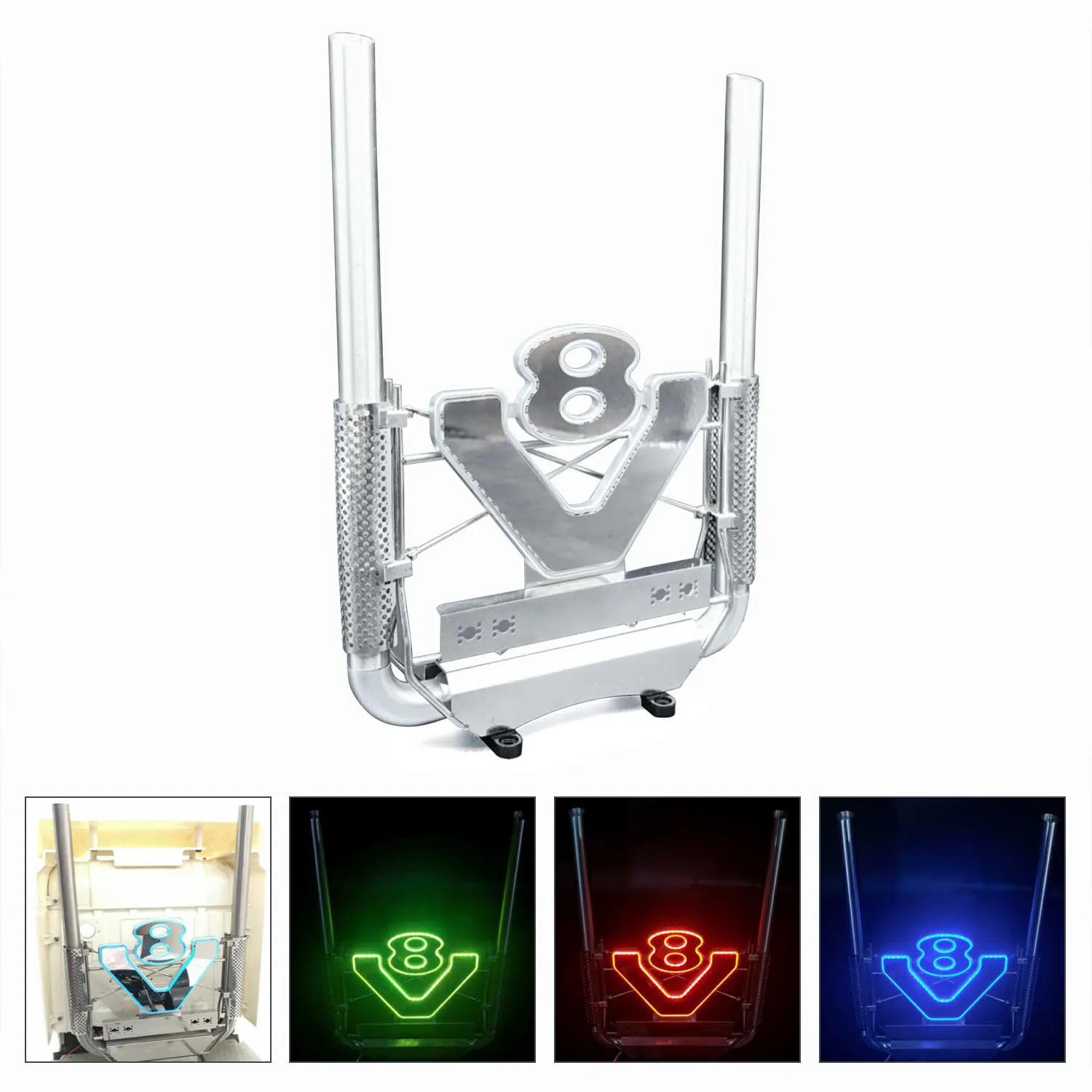 قطع غيار أنبوب العادم المعدني ث/مصباح ليد تحكم لتقوم بها بنفسك TAMIYA 1/14 التحكم عن بعد شاحنة جرار 56368 56379 نموذج ترقية جزء #3