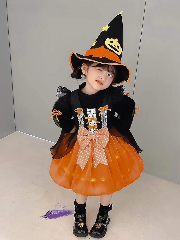 

Princess Pumpkin Girl's Halloween Costume Dress Children's Cosplay Witch Girl Performance Party Gown Cloud Xiaoyan Brand