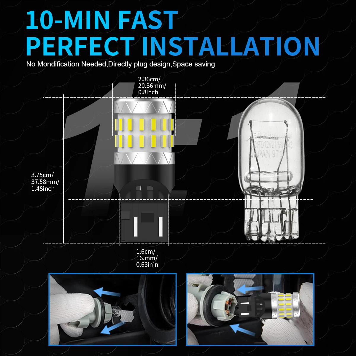 NLpearl 2X7443 LED Lampu Rem Canbus T20 7440 W21W WY215W LED Putih DRL Lampu Mundur Parkir untuk Lampu Otomatis Mobil 6000K Putih