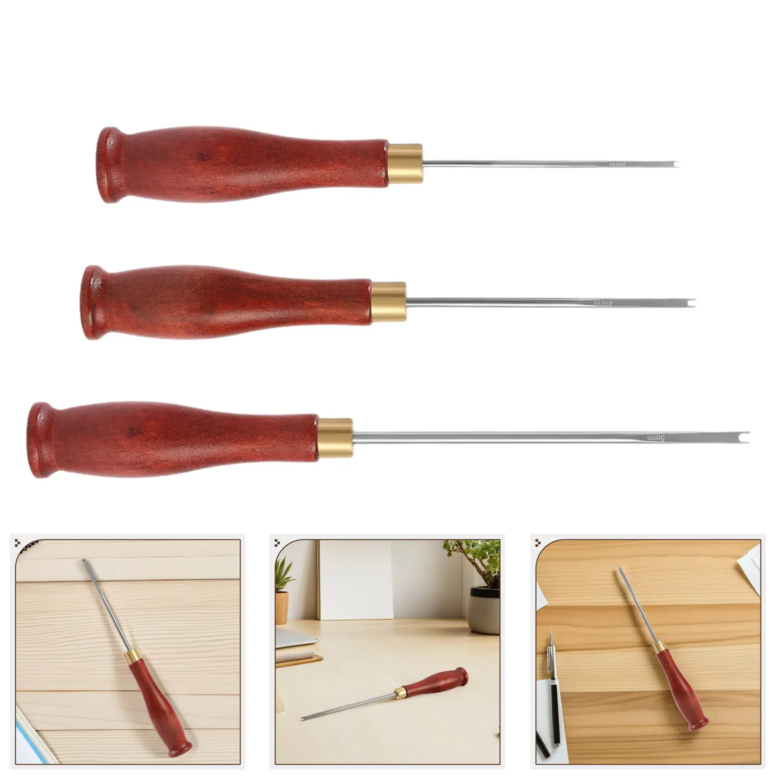 

3Pcs Cotton Stuffing Craft Tool Wooden Handle Ergonomic Precision Awl Sewing Project Filler 3Mm 4Mm 5Mm Soft Animal Pillow