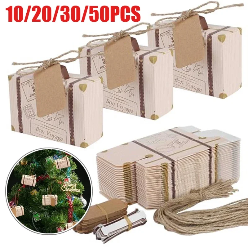 

10/20/30/50PCS Suitcase Candy Box Kraft Paper Gift Boxes Wedding Birthday Party Decoration Supplies Christmas Gift Packaging Box