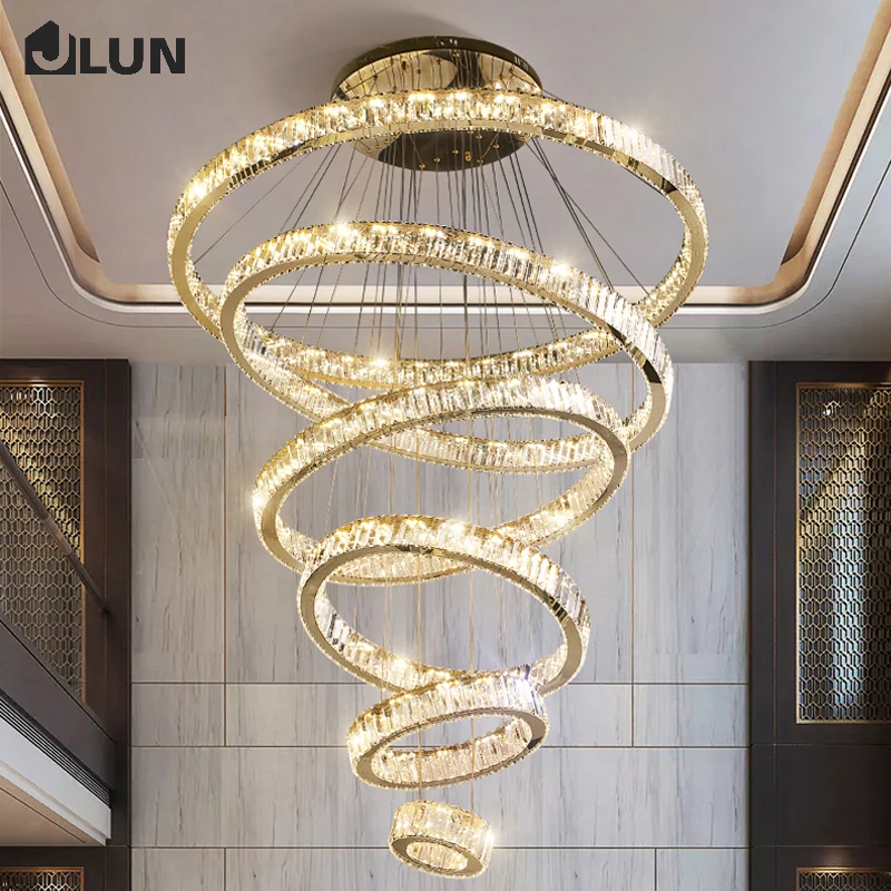 

Tornado crystal double floor large chandelier modern light luxury villa hollow living room ring crystal chandelier