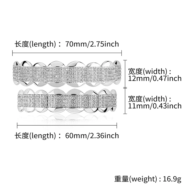 Hip Hop 8 Rows CZ Stone Paved Bling Iced Out Teeth Grillzs Top Bottom Set Dental Grills Men Rapper Jewelry Silver Color Gift