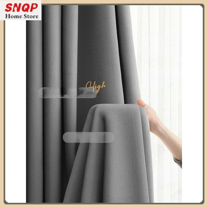 

Custom size Living Room Curtain Blackout New Bedroom Finished Product High-end Atmospheric Chenille High-end Gray Cream Velvet