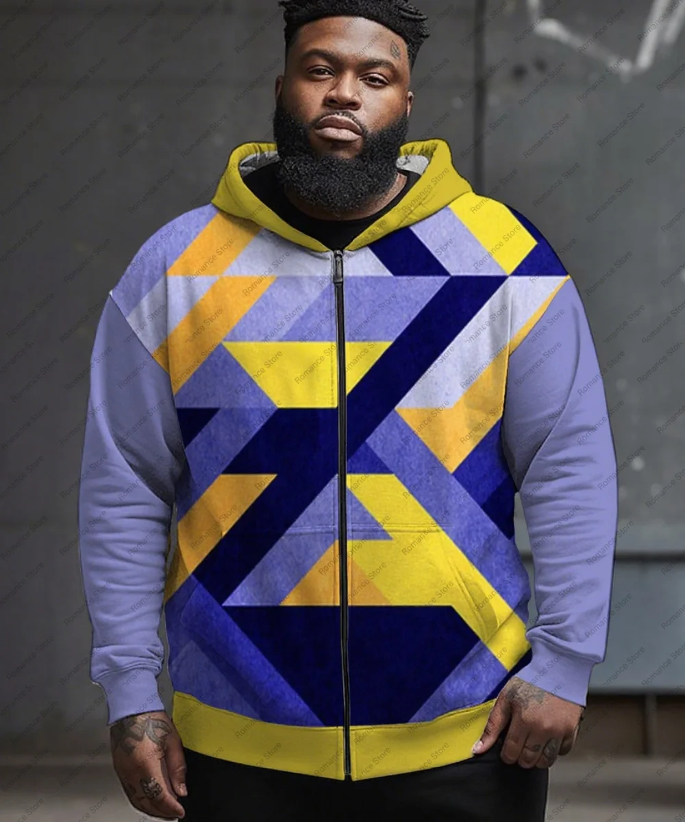 

Bold Geometric Hoodie Men's Zip-Up Hoodie with Bold Multicolor Geometric Pattern Coat Sweatshirt Hoodie Men Women's Hoodie