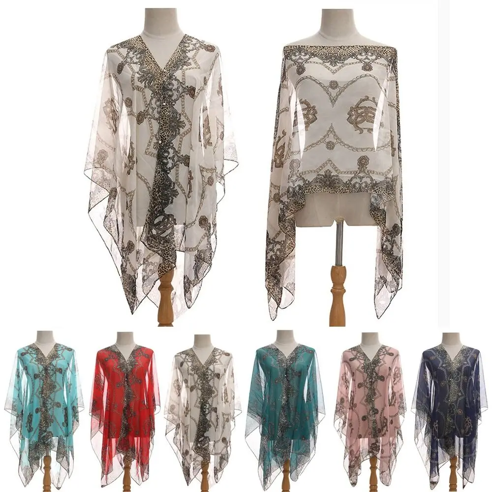 

Новая мода с принтом, сексуальная шаль для защиты от солнца, длинный шарф с леопардовым принтом и цветком, пляжная накидка, весна-лето